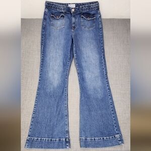 GAP 70s Flare High Rise Cotton Blend Denim Light Wash Jeans. 33/ 16 Tall